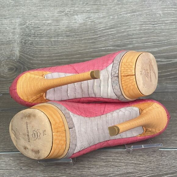 Brian Atwood Bffontanne Pink Leather Snakeskin Women’s Sz 7.5 Platform Heels - Picture 8 of 12